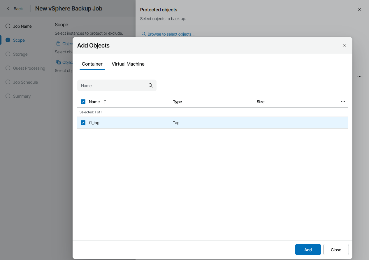Select Objects to Back Up