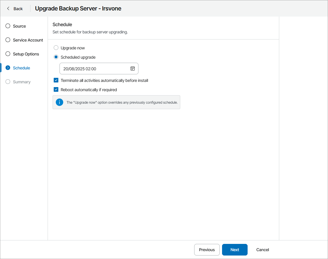 Specify Upgrade Schedule