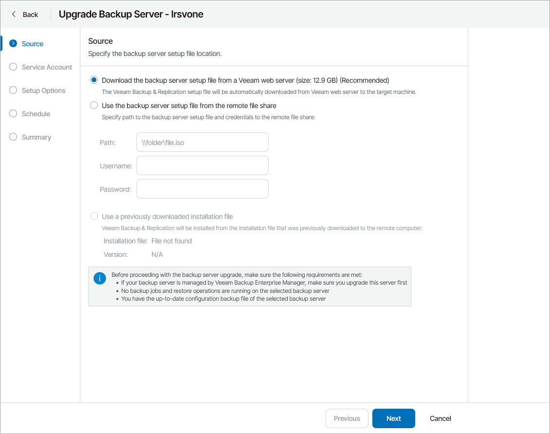 Specify Source Location