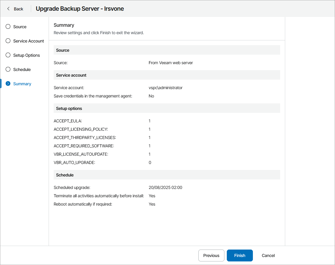 Review Upgrade Settings