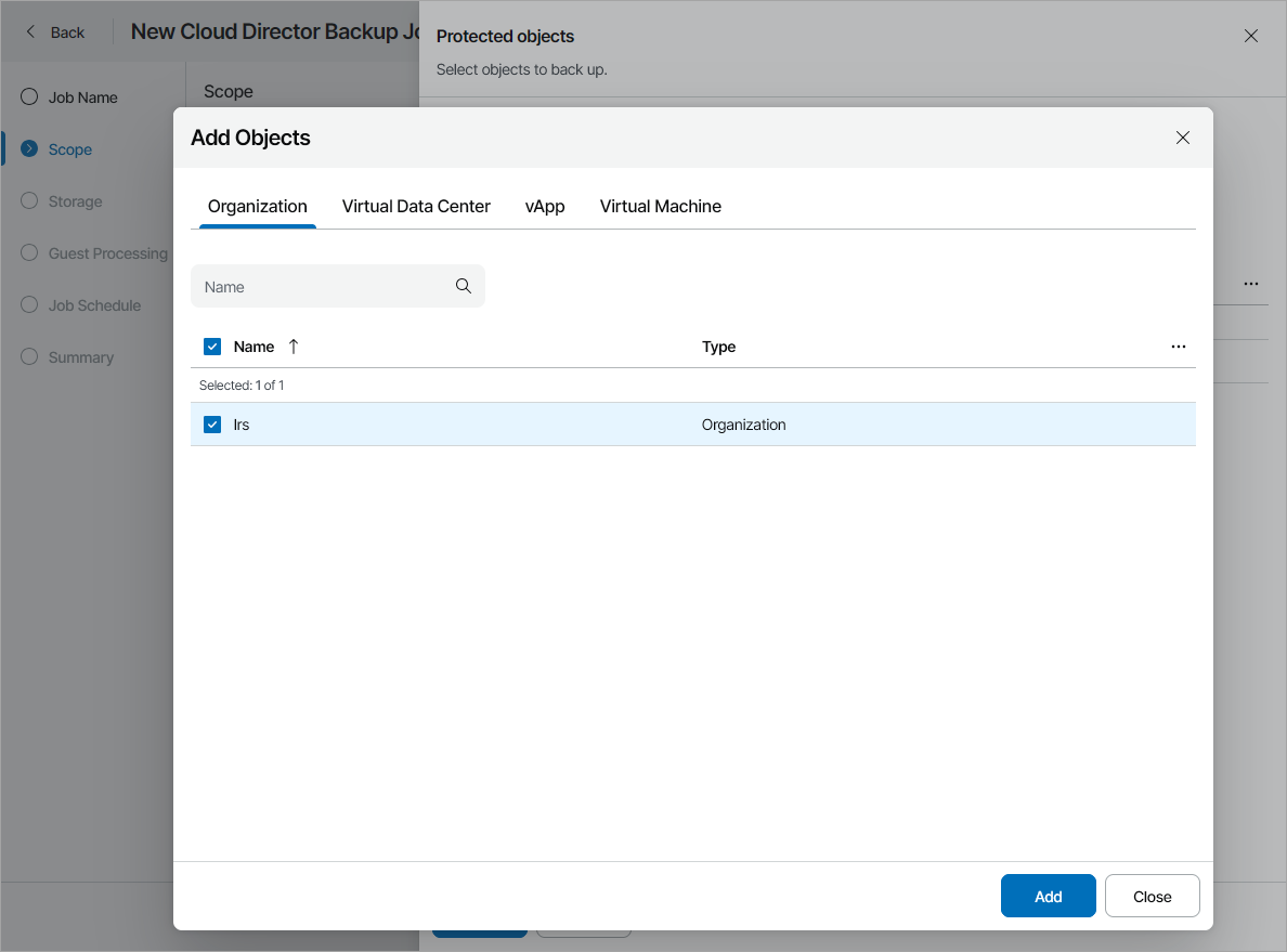 Select Objects to Back Up