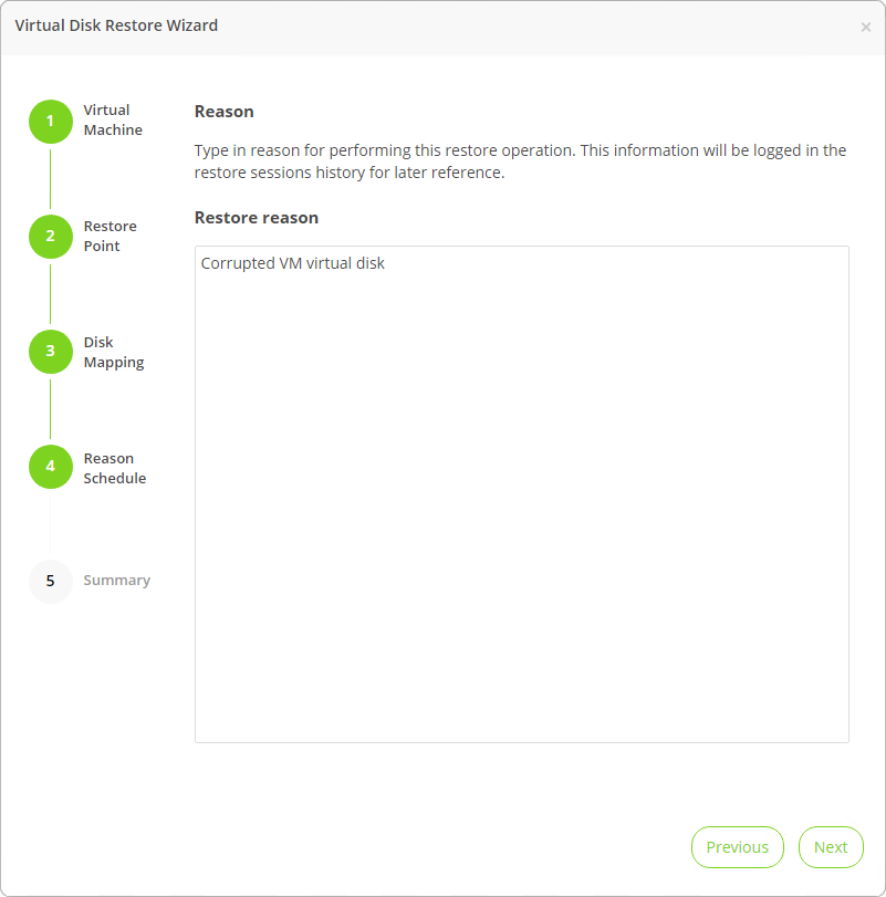 Step 5. Specify Reason for Restore