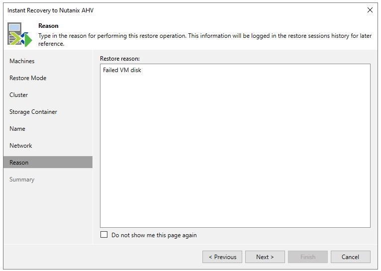 Step 8. Specify Restore Reason