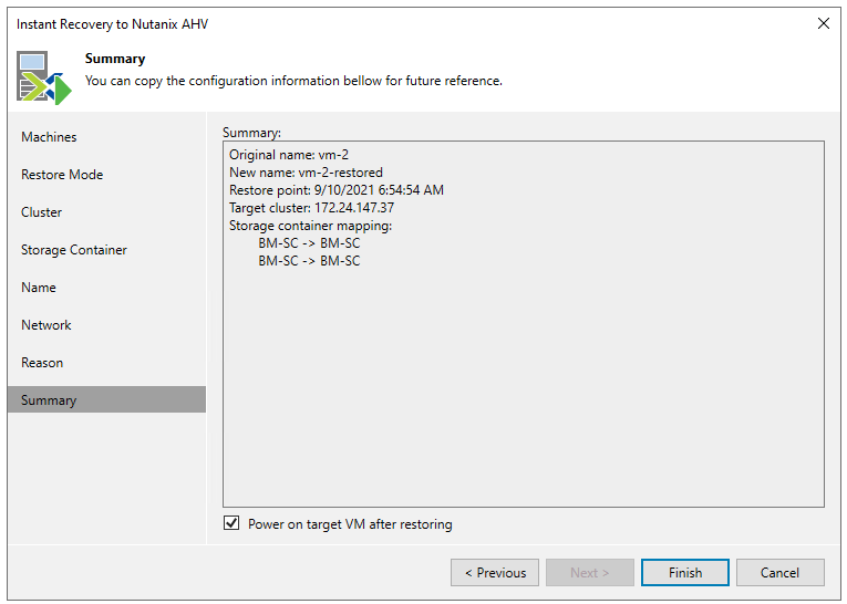 Step 9. Verify Instant Recovery Settings