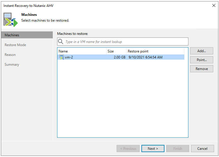 Step 2. Select VM and Restore Point