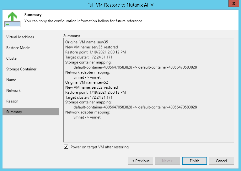 Step 9. Review Restore Settings