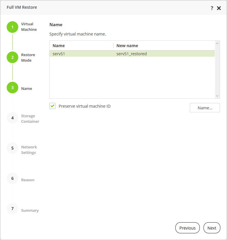Step 3. Assign Name for Restored VM