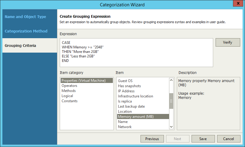 Categorization with Grouping Expressions
