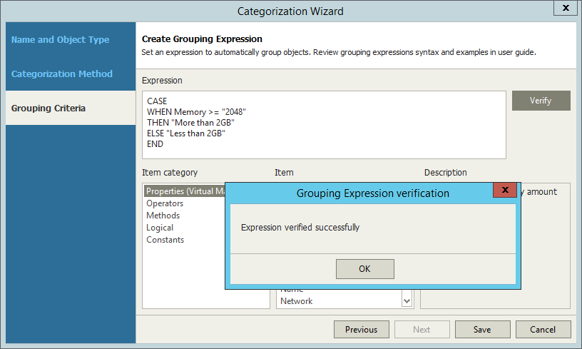 Categorization with Grouping Expressions