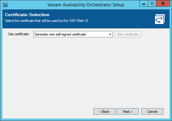 Step 11. Select Certificate for VAO UI