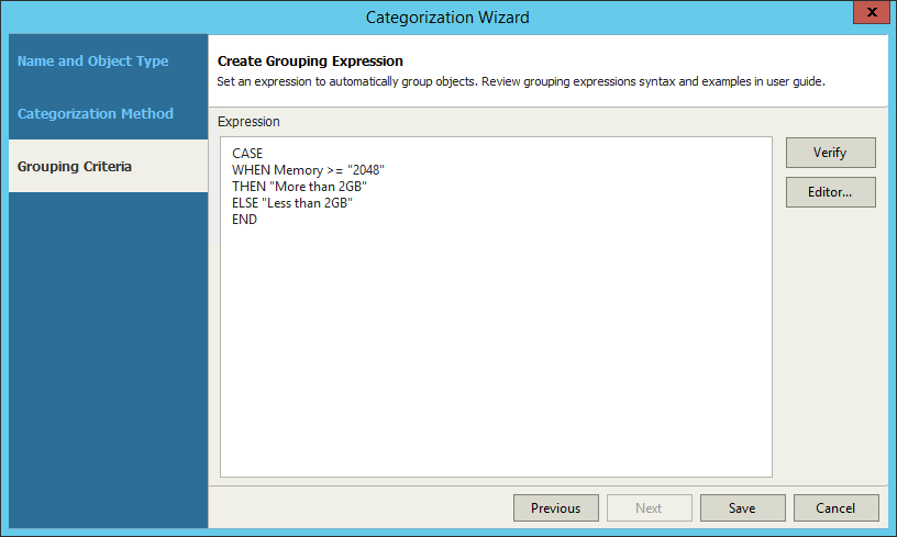 Categorization with Grouping Expressions