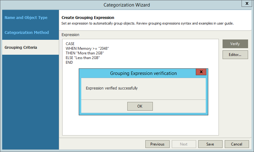 Categorization with Grouping Expressions