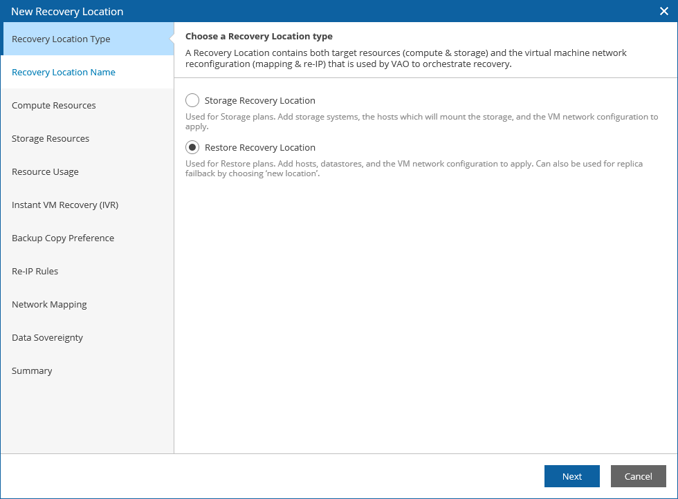 Adding Recovery Location