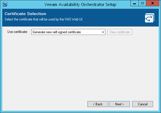 Step 11. Select Certificate for VAO UI