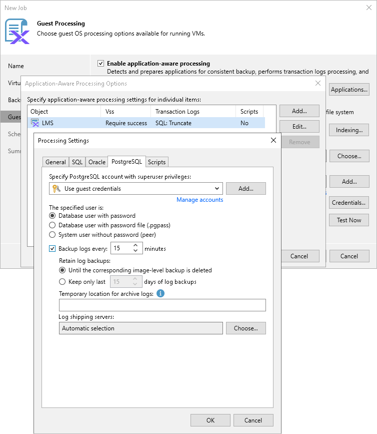 Specifying PostgreSQL WAL Files Settings
