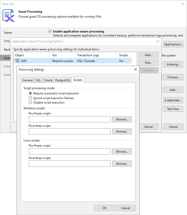 Specifying Pre-Freeze and Post-Thaw Scripts