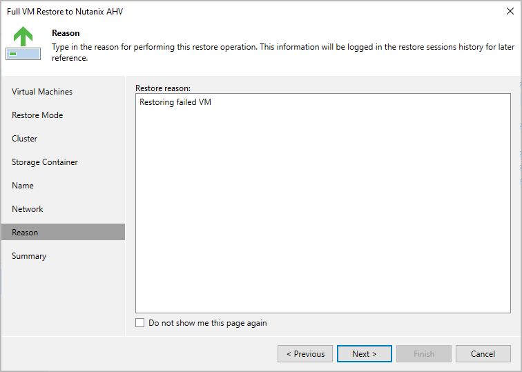 Step 8. Specify Restore Reason