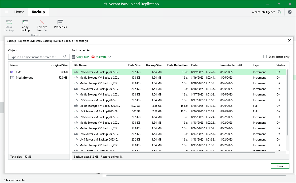 Viewing Backup Properties
