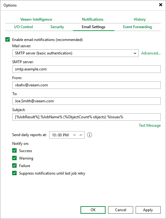 Configuring Email Notification Settings