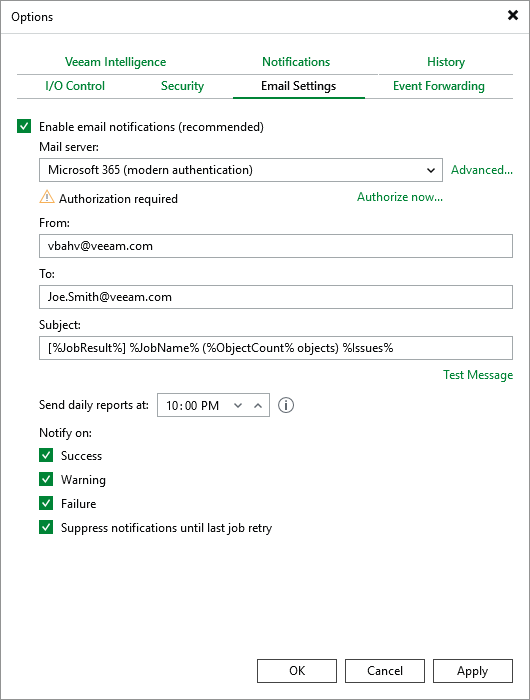 Configuring Email Notification Settings