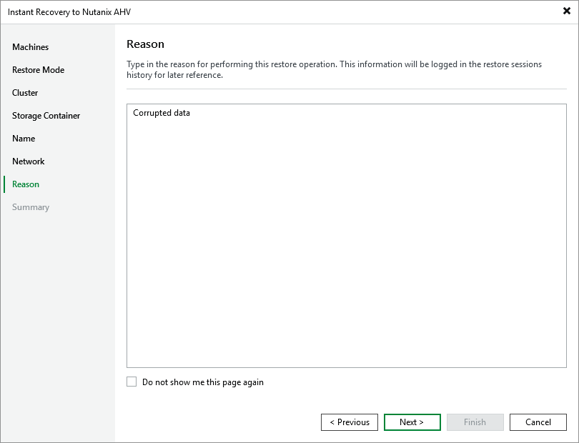 Step 8. Specify Restore Reason