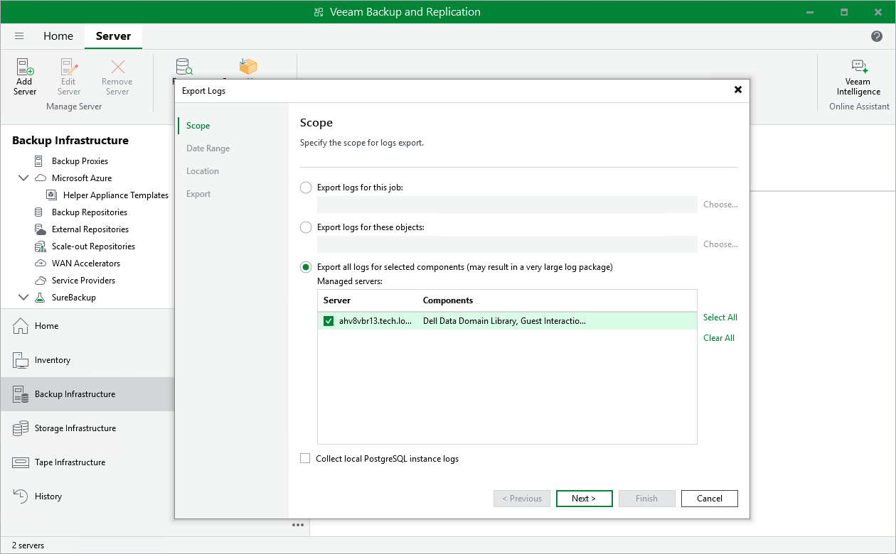 Exporting Logs Using Veeam Backup & Replication Console