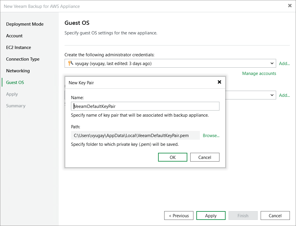 Deploy appliance - User Credentials Step 7. Specify User Credentials