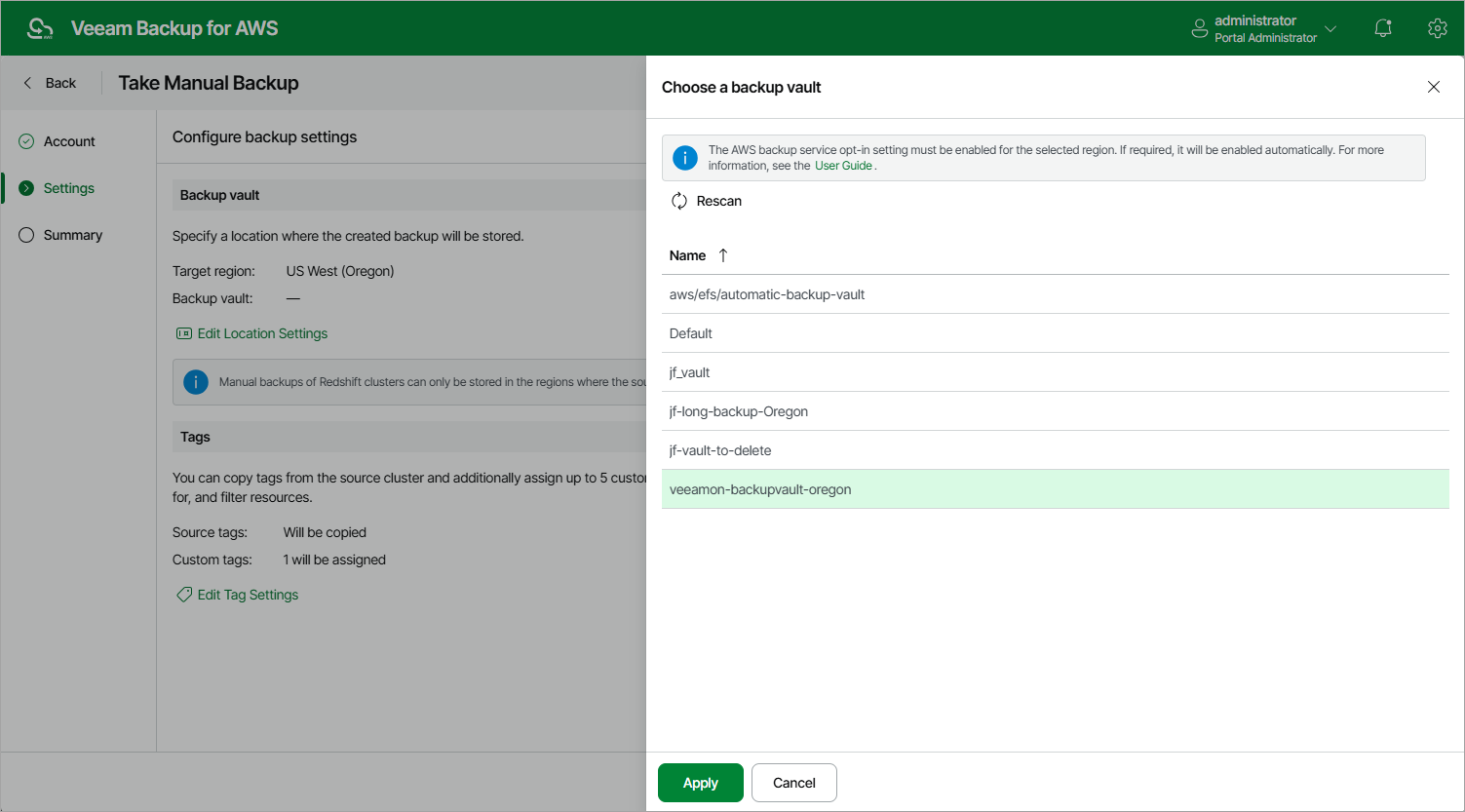 Creating Redshift Backup Manually