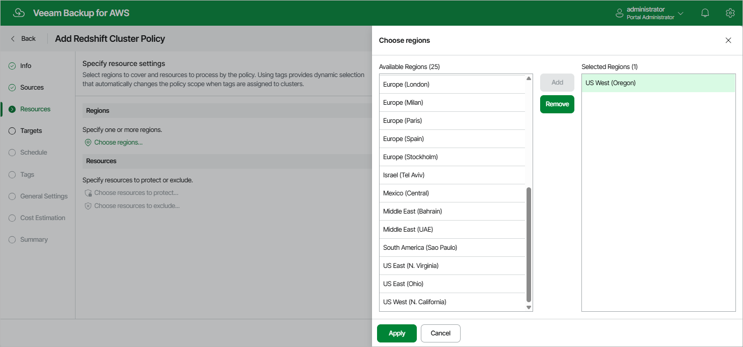 Creating Redshift Backup Policy