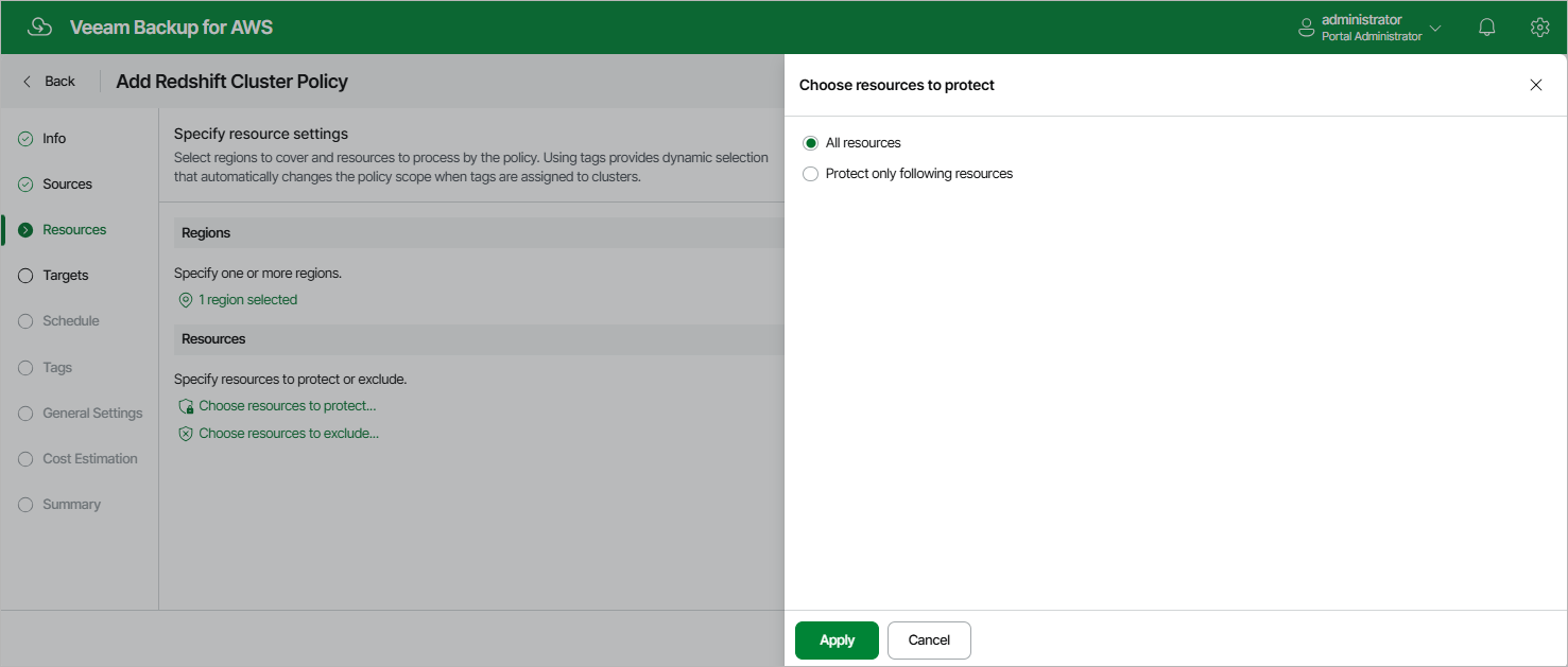 Creating Redshift Backup Policy