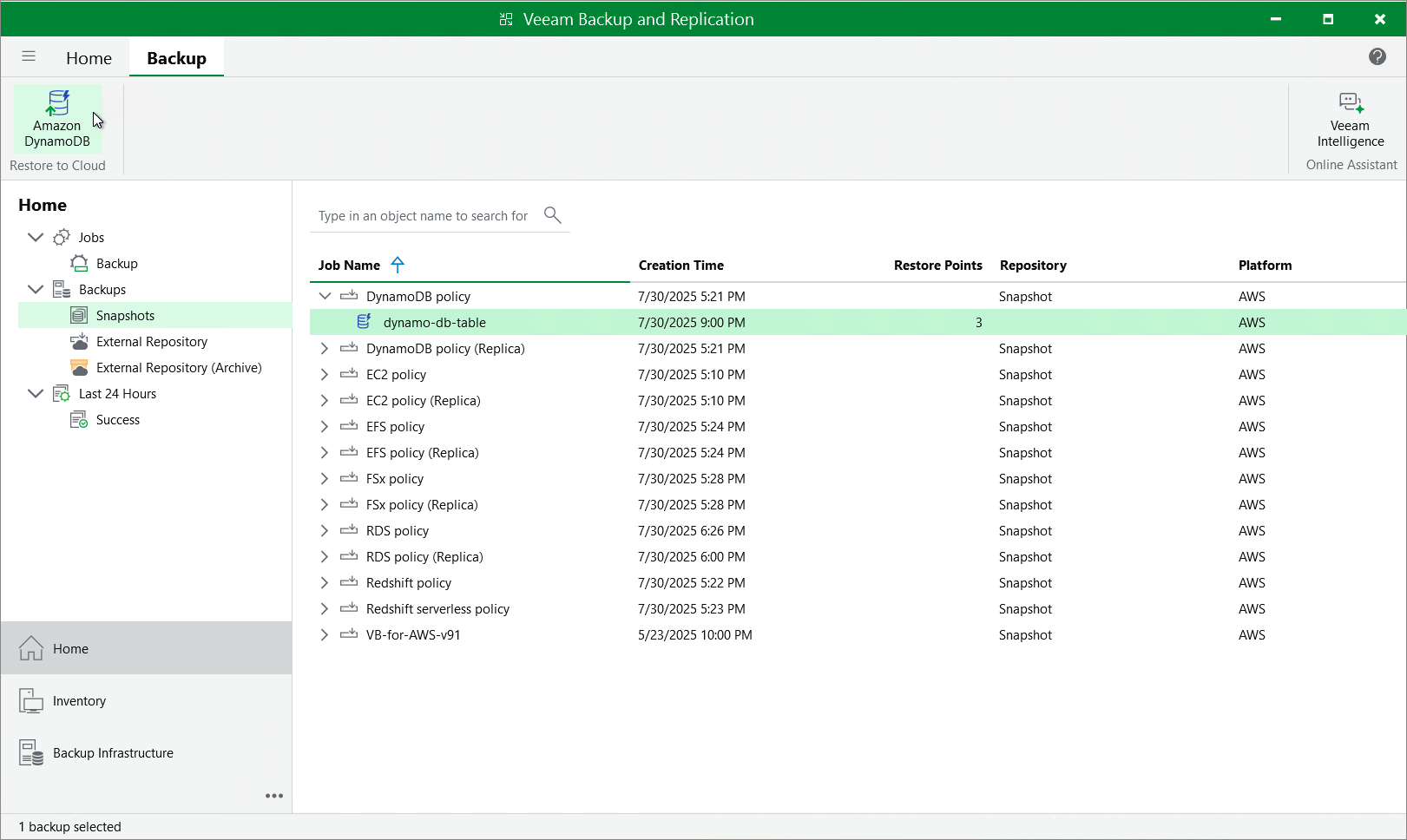 Restore to Amazon DynamoDB