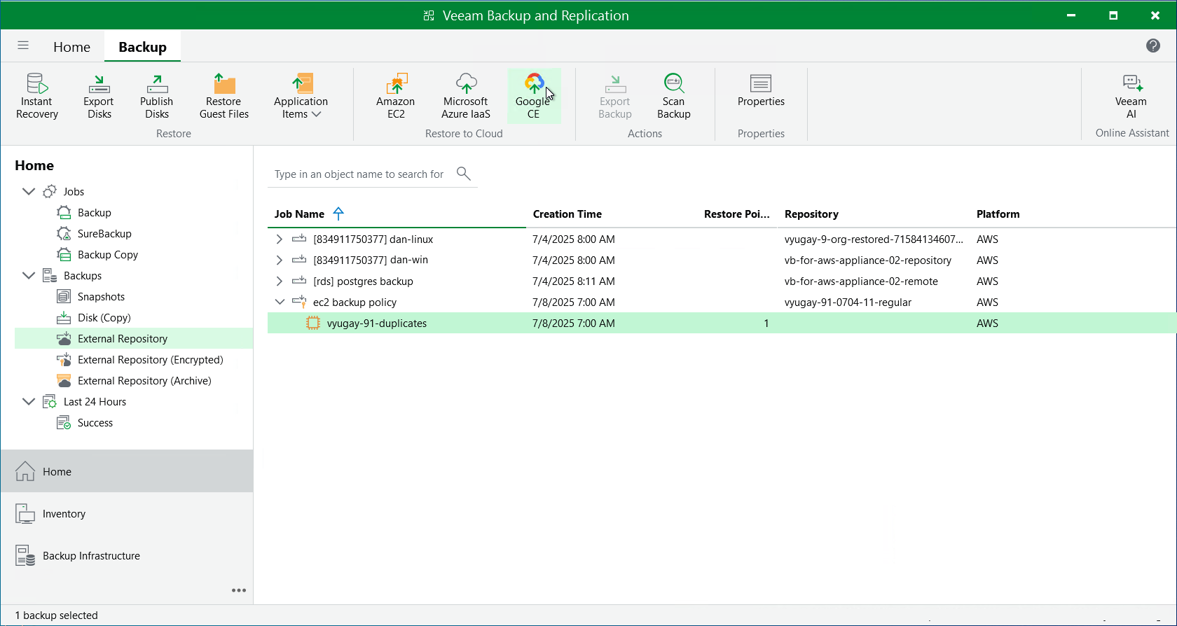 Restore to Google Cloud Platform