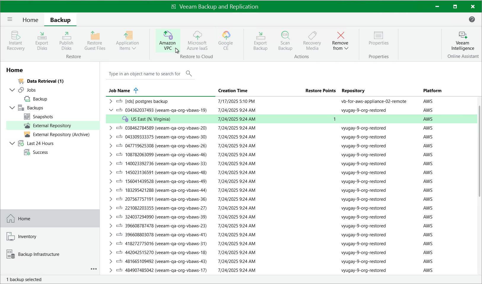 Restore VPC configuration