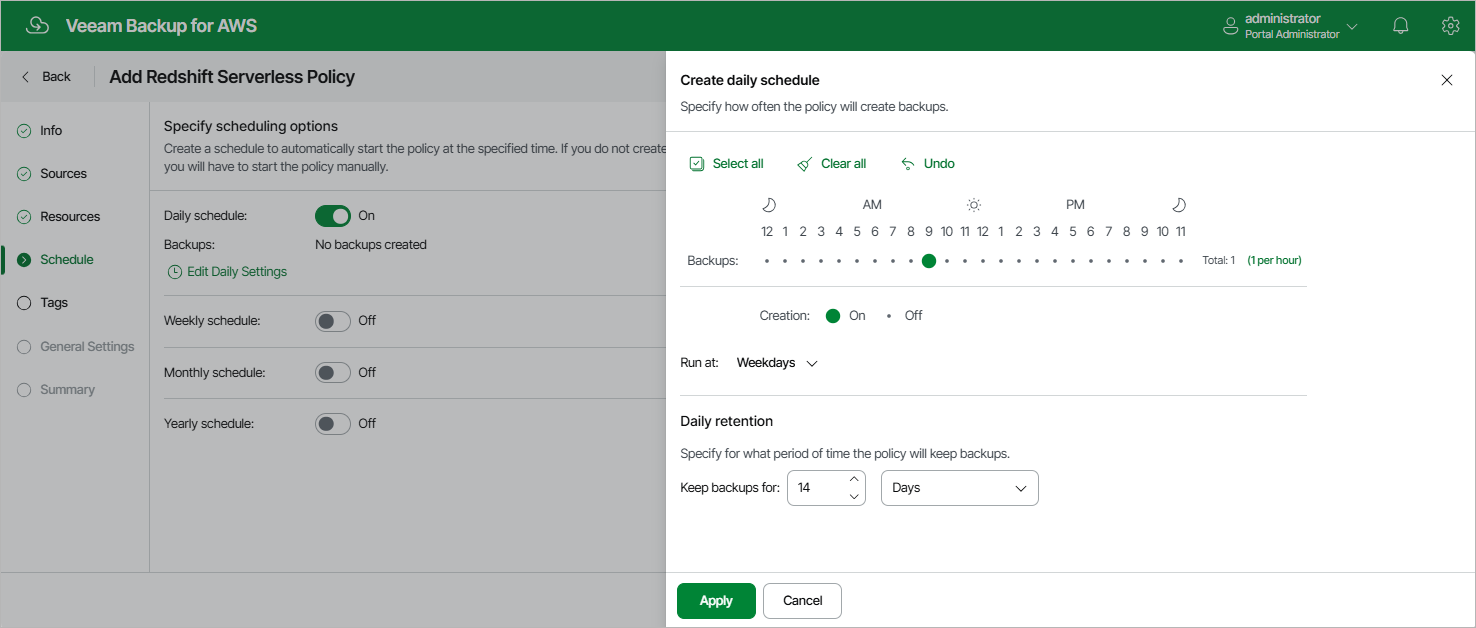 Creating Redshift Serverless Backup Policy