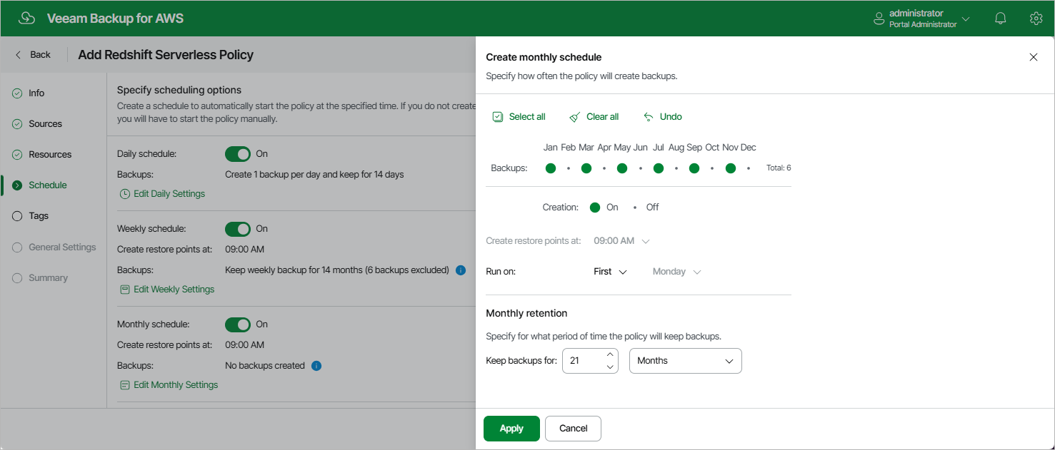 Creating Redshift Serverless Backup Policy