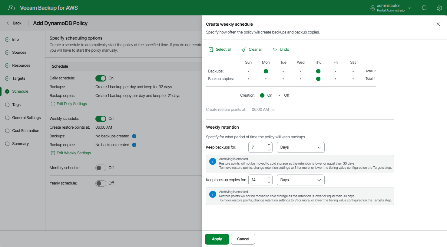 Creating DynamoDB Backup Policy