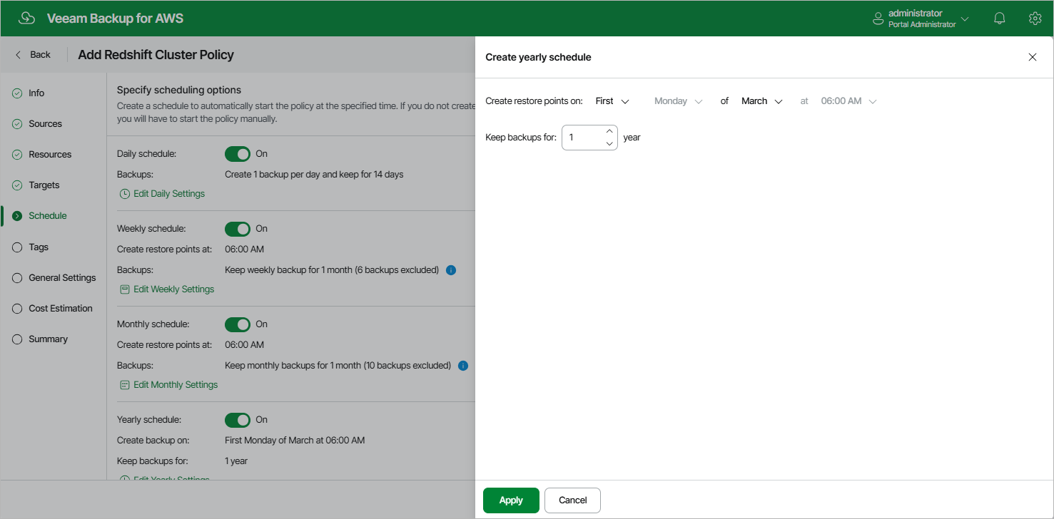 Creating Redshift Backup Policy