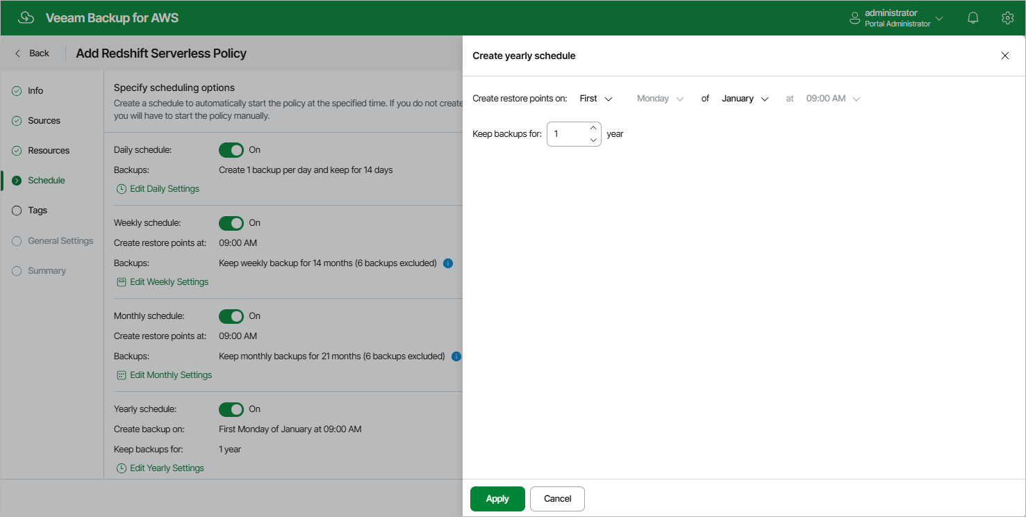 Creating Redshift Serverless Backup Policy
