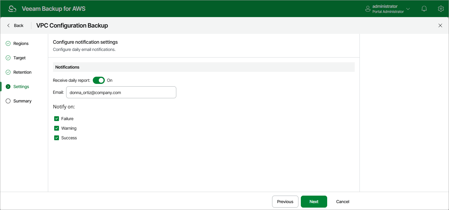 Editing VPC Configuration Backup Policy