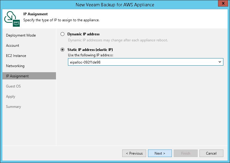Step 6. Specify AWS IP Settings