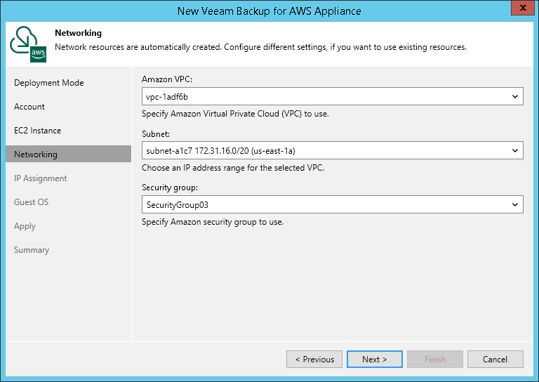 Step 5. Specify AWS Network Resources