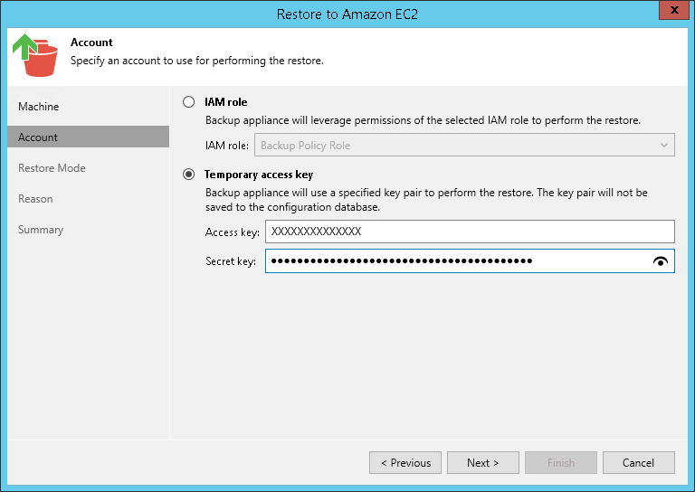 Step 3. Specify IAM Identity for Restore