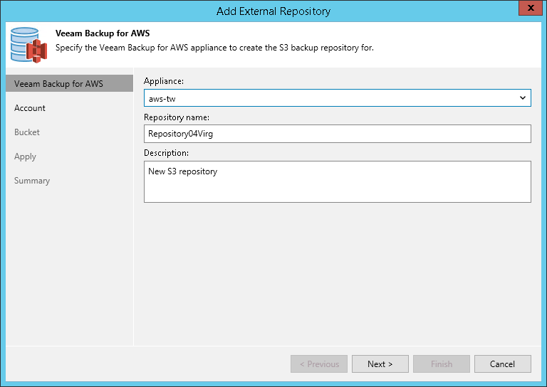 Step 2. Specify Veeam Backup for AWS Appliance