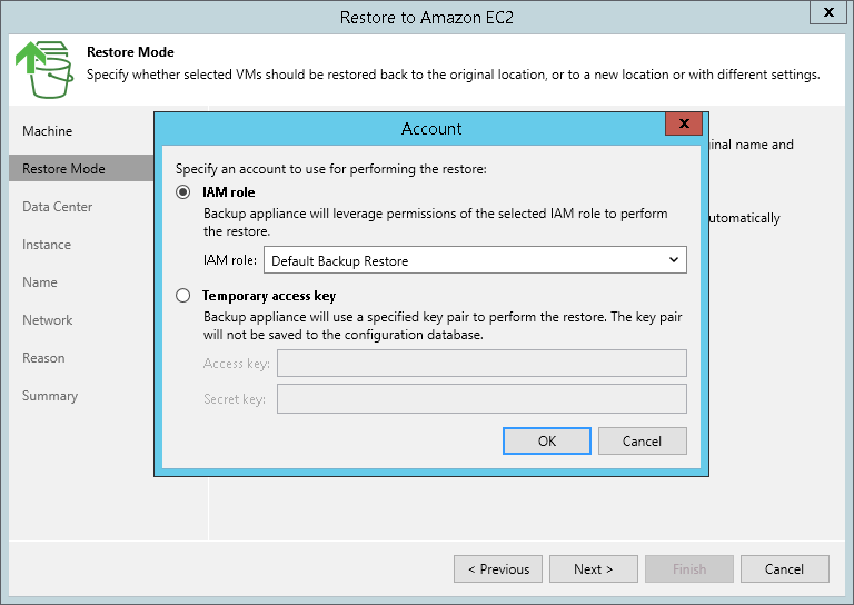 Step 4. Specify IAM Identity for Restore