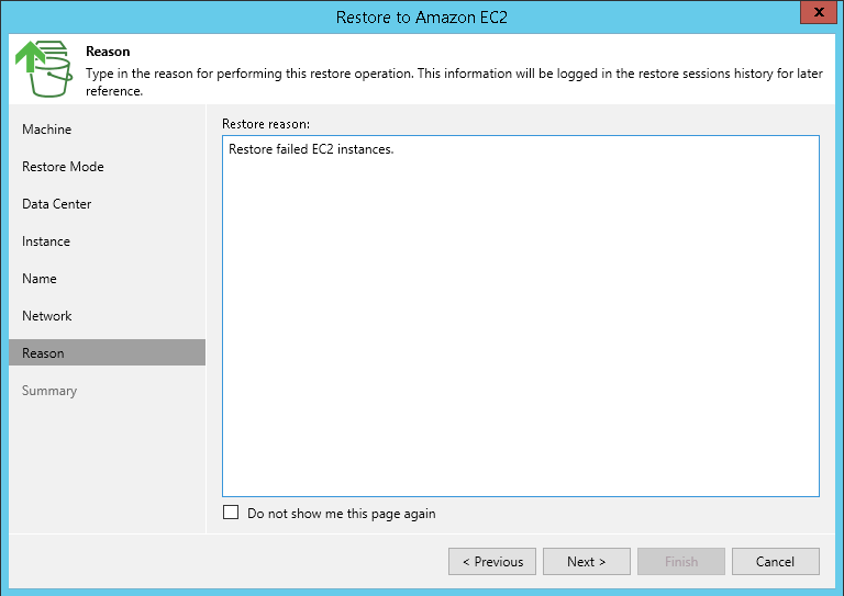 Step 9. Specify Restore Reason