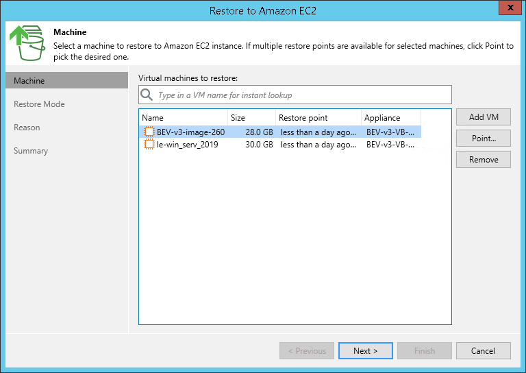 Step 2. Select EC2 Instances and Restore Points