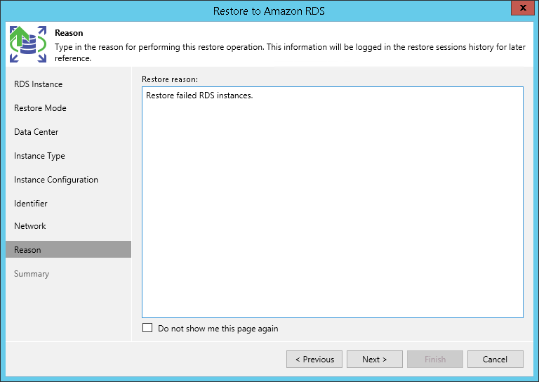 Step 10. Specify Restore Reason