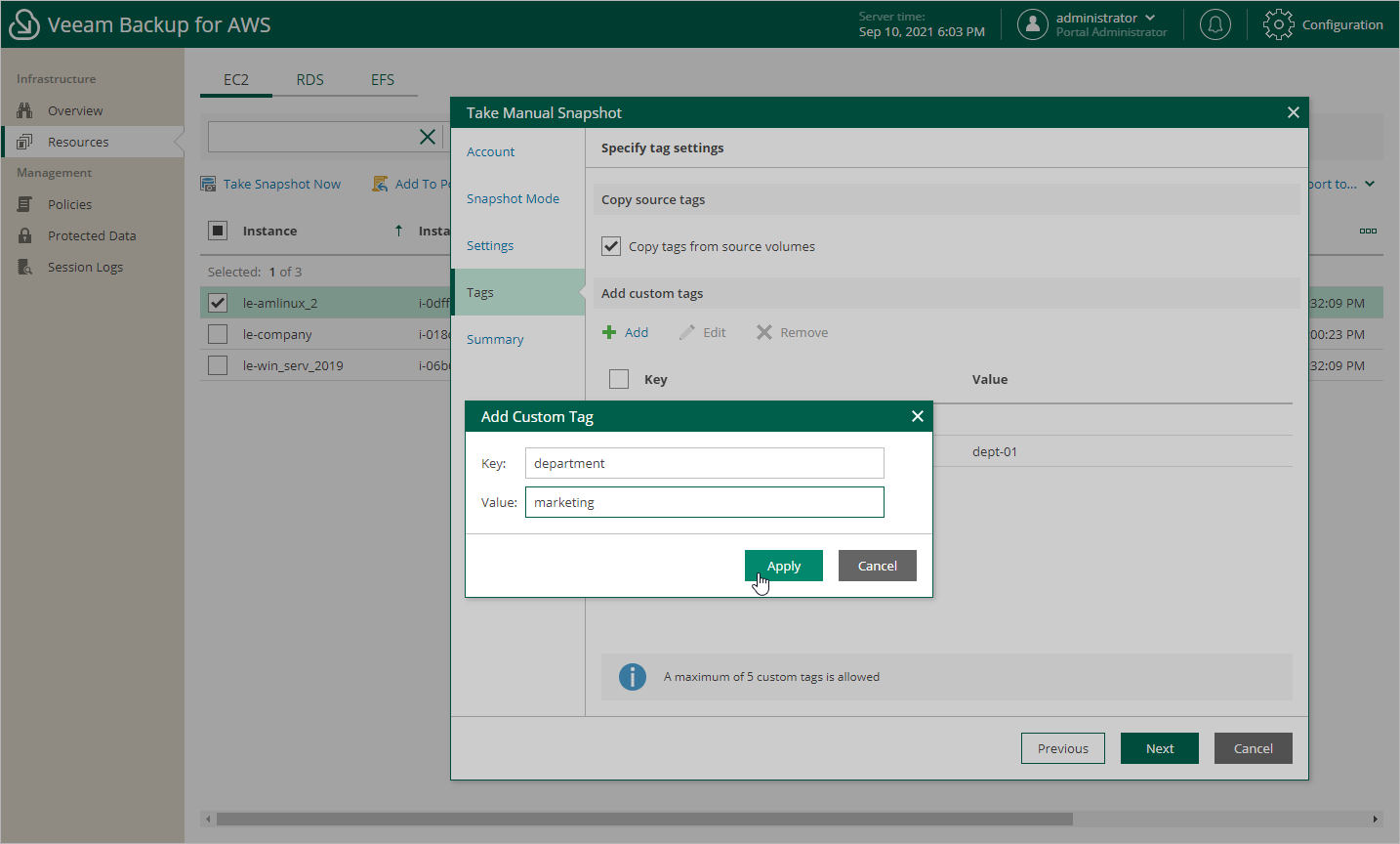 Creating EC2 Snapshots Manually