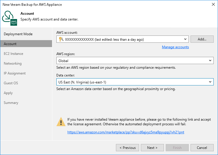Step 3. Specify AWS Account Settings