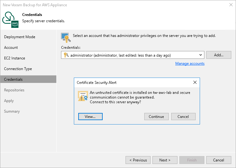 Step 6. Specify Credentials